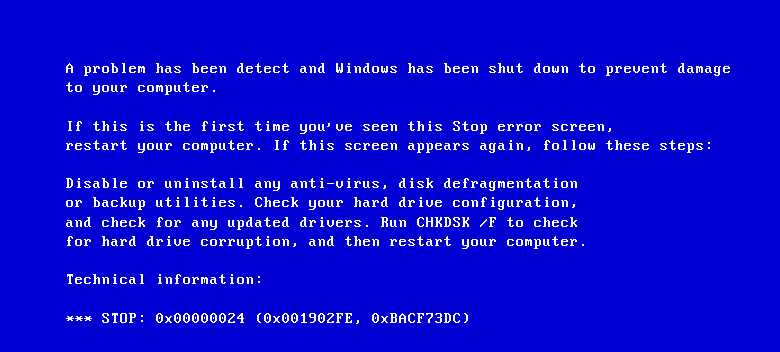 Фото решение ошибки 0x00000024 на Windows