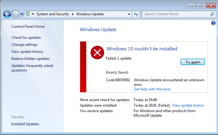 Фото Windowsupdate 80070002 Windowsupdate dt000 в Windows 7 и 10