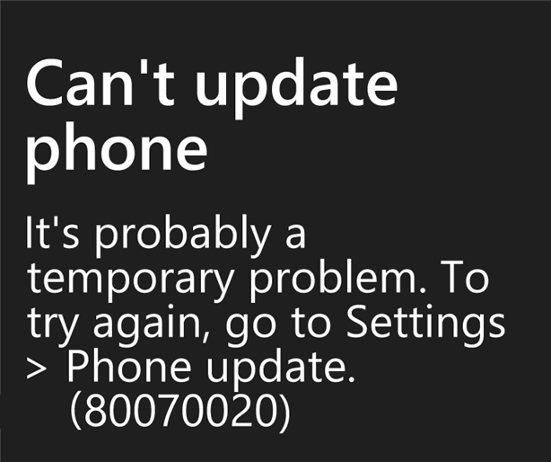 Фото ошибки 80070020 на телефоне Windows