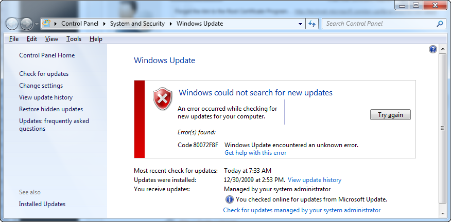 Windows Update Cannot Currently Check For Updates Vista 32 Fb