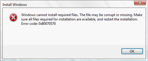 Фото ошибки Windows 0x80070570 файл или папка повреждены чтение невозможно
