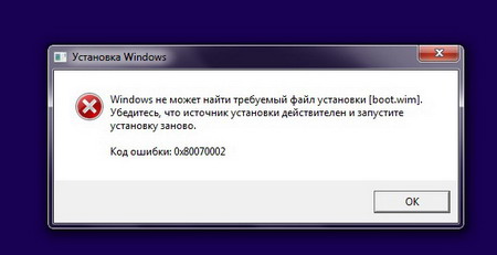 Фото непредвиденной ошибки 0x80070002 Windows