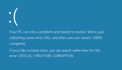 фото ошибки critical structure corruption на Windows